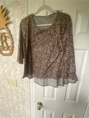 BB Dakota Taupe and Brown Leopard Print Long Sleeve Tunic